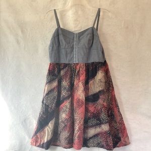 No Boundaries Cute Denim & Cheetah Print Spaghetti Strap Sundress.